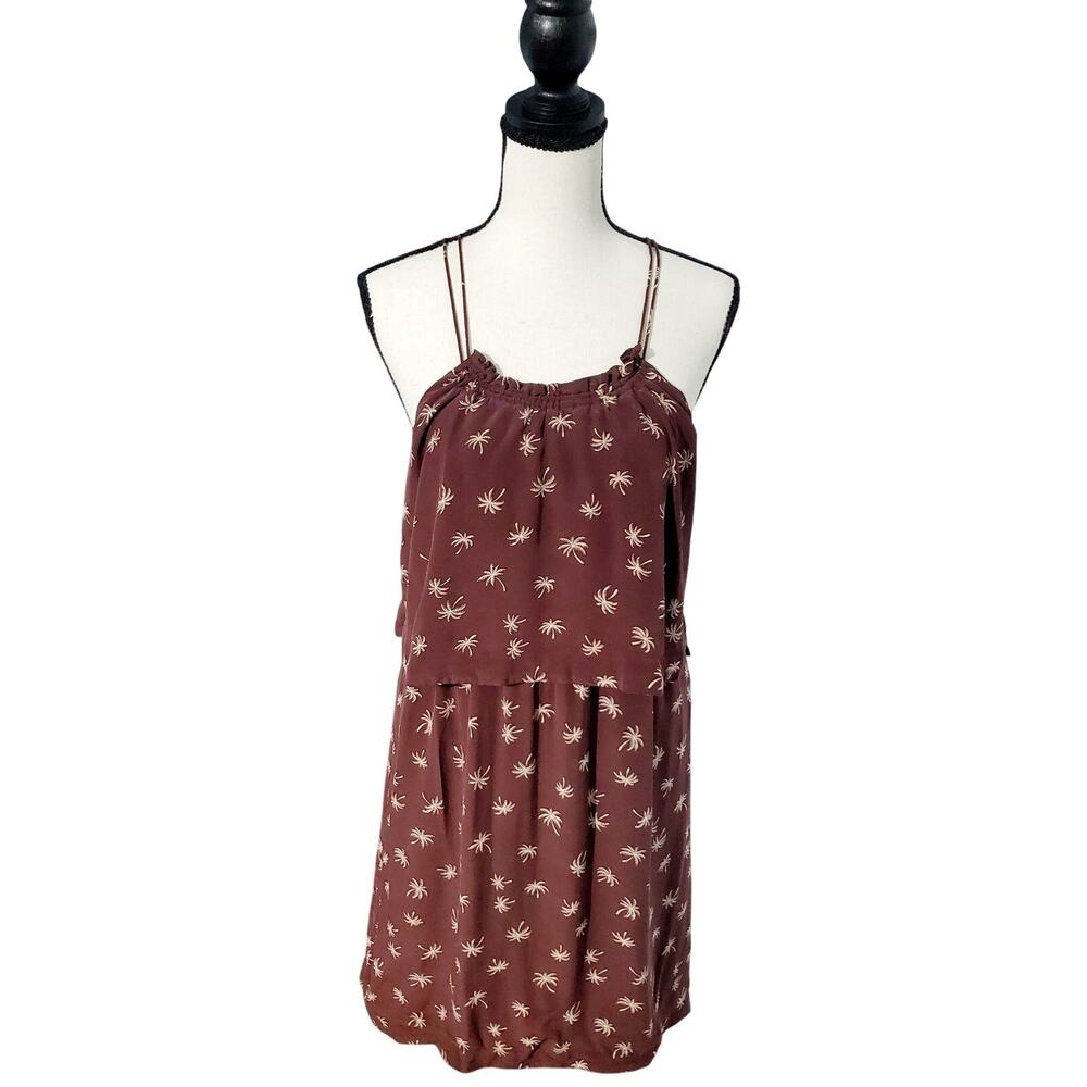 Madewell Brown Palm Tree Silk Dress Size 6 Tropical Sustainable Travel Preppy